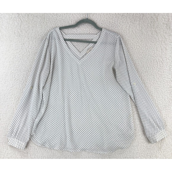 LOFT Tops - LOFT Outlet White Black Polka‎ Dot Print Shirt Womens V-Neck Long Sleeve Size L